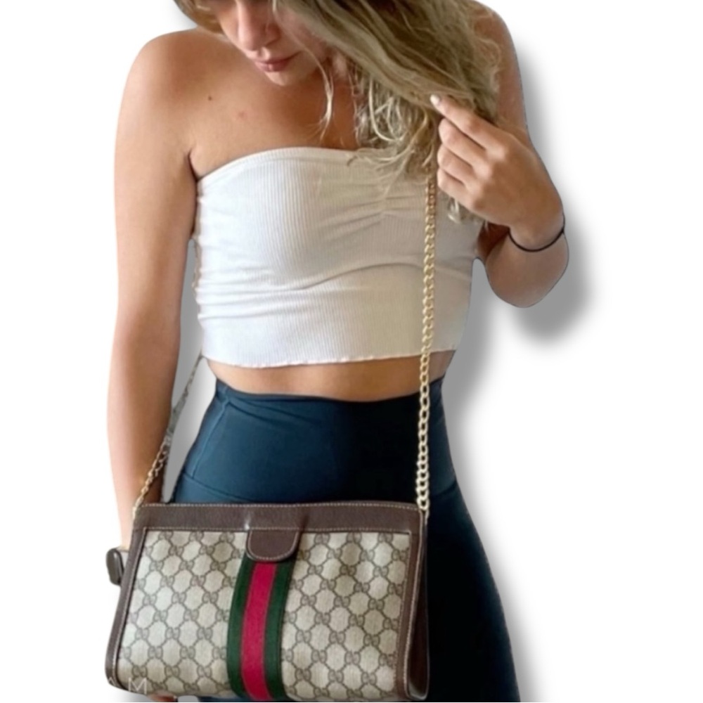 Gucci Cream and Brown Crossbody Bag with Elegant Chain Strap